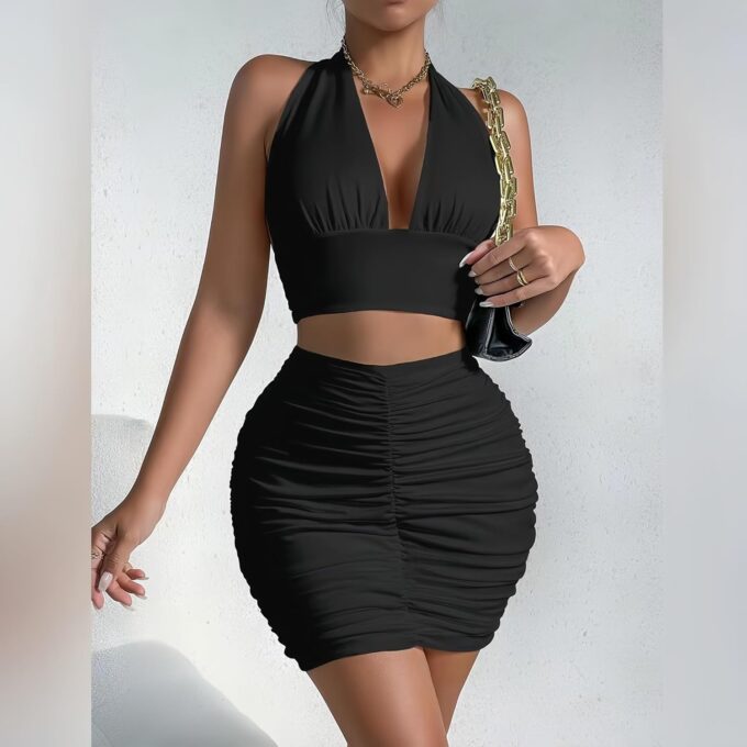 2 Piece Outfits for Women Sexy Club Night Out Crop Top & Bodycon Skirt Set Dresses – Bild 2