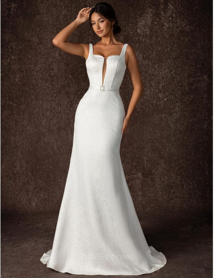 Wedding Dress Elegant Royal Style for Women,Jacquard Dress for Summer Garden Wedding,Lightweight Wedding Bridal Dress – Bild 3