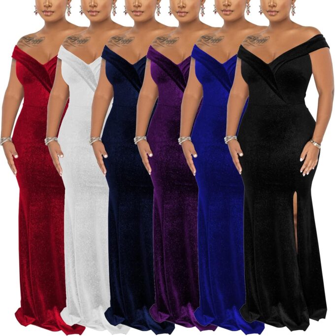 Elegant Off Shoulder Mermaid Bodycon Maxi Dress for Women Sexy Wedding Ruched Evening Gown Prom Cocktail Party Dress – Bild 9