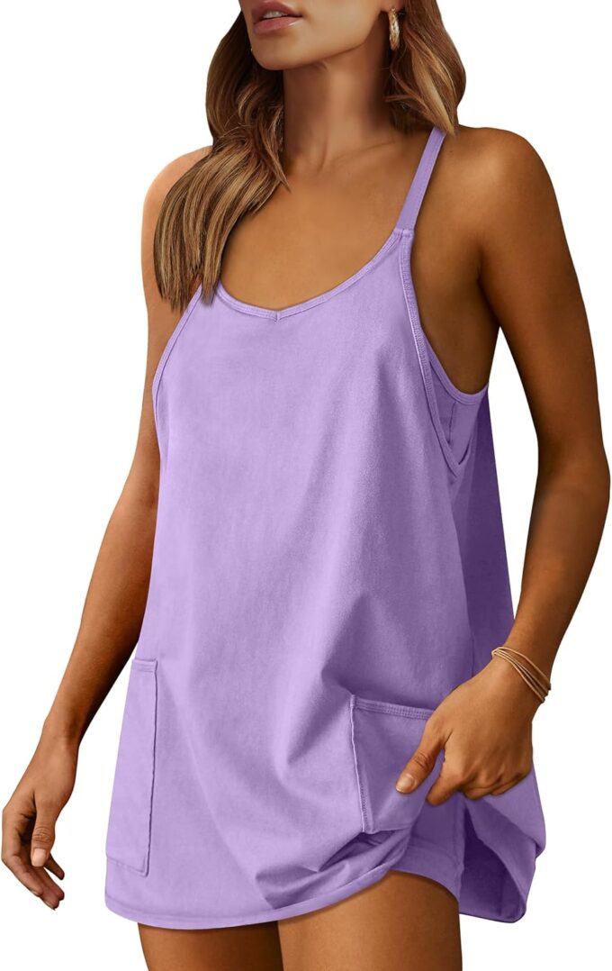 ANRABESS Women Athletic Dress Summer Tennis Workout Active Sports Mini Romper Dress Built in Shorts Travel Vacation Clothes