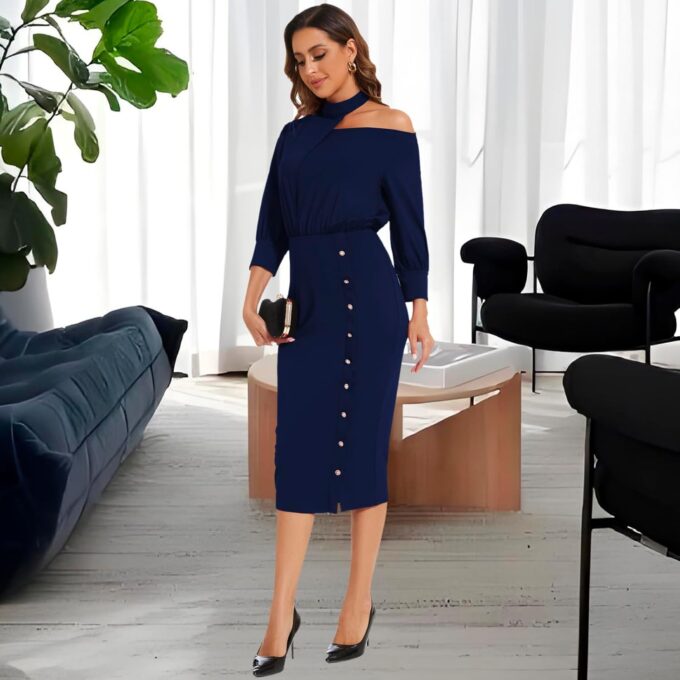 Klassisches Kirchenkleid für Damen, Glockenärmel, Vintage-Stil, für Arbeit, Cocktail, Business, Split-Bleistiftkleid – Bild 7