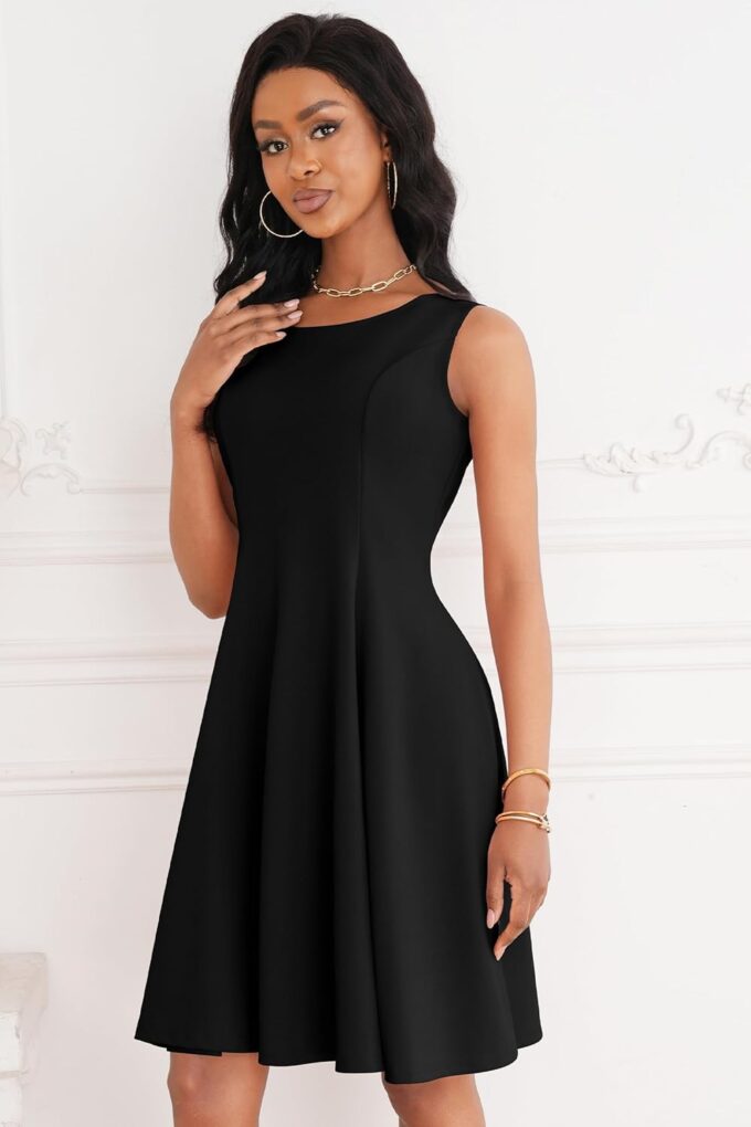 Nmoder Women's Sleeveless A-Line Fit and Flare Little Short Dress Summer Crewneck High Waist Mini Party Dresses – Bild 3