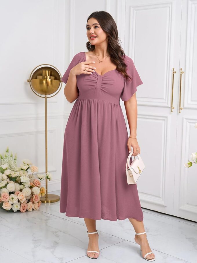 SCOMCHIC Women's Plus Size Maxi Dress Summer Short Sleeve Sweetheart Neckline A Line Wedding Guest Cocktail Dresses – Bild 2