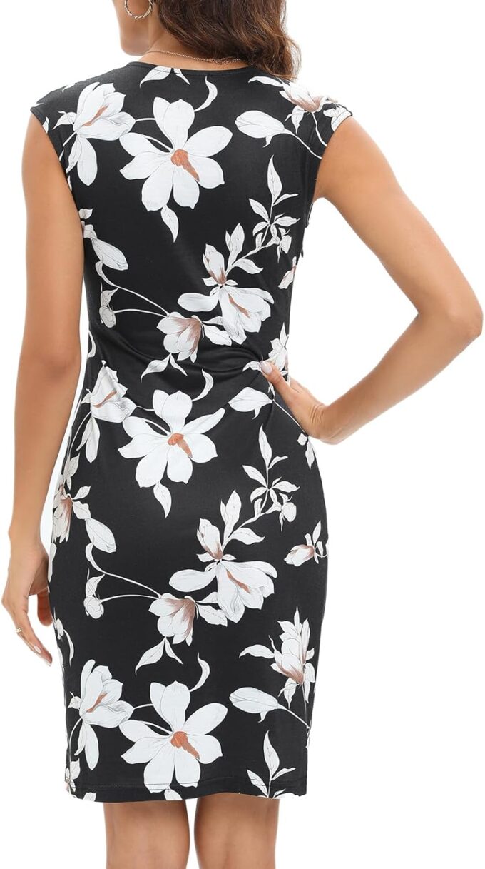 Gabe Fine Damen Vintage V-Ausschnitt Etui Casual Party Arbeit Faux Schwarz Wickelkleid – Bild 3