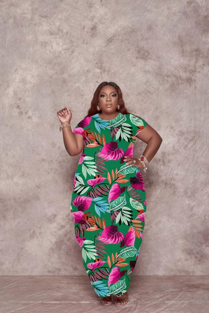 Women's Plus Size Casual Maxi Dresses Summer Suspender Beach Dress Sundress with Pockets