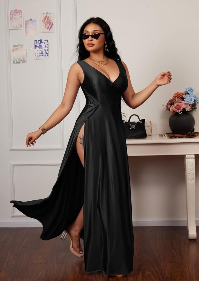 Memoriesea Women's Sexy V Neck Sleeveless High Split Evening Cocktail Maxi Dress – Bild 5