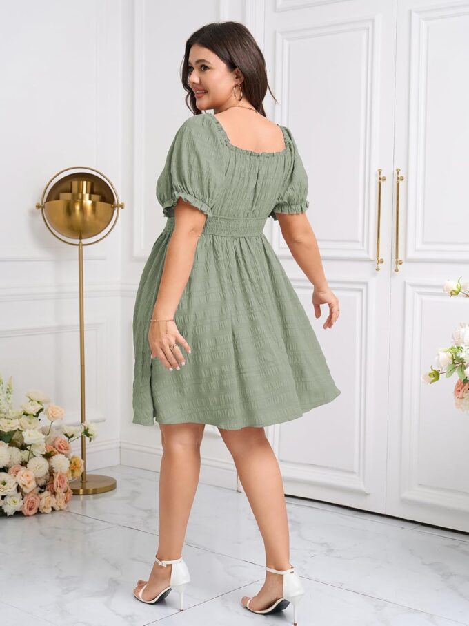 SCOMCHIC Womens Plus Size Summer Dresses Casual Sun Dress Sweetheart V Neck Puff Short Sleeve Smocked A Line Mini Dress – Bild 6