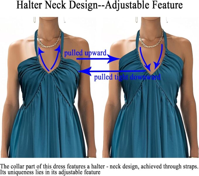 Maxi Chiffon Dresses for Women 2025 Sexy Halter V Neck Backless Smocked High Waisted A Line Beach Vacation Sundress – Bild 6