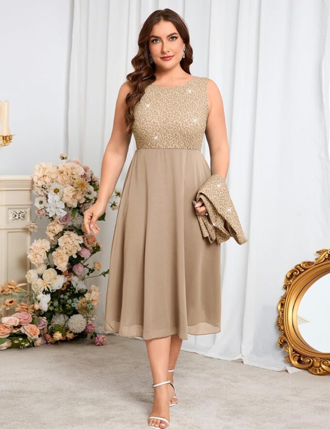 ZOMVA Plus Size Sparkly Mother of The Bride Dresses with Jacket 2 Piece Chiffon A-Line Dress Wedding Guest Formal – Bild 3
