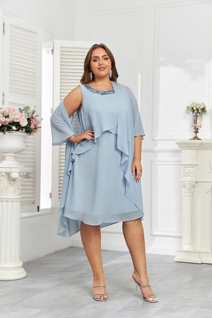 Hanna Nikole Womens Plus Size Dress with Jacket 2 Piece Wedding Guest Dresses Flowy Mother of The Bride Dress – Bild 5