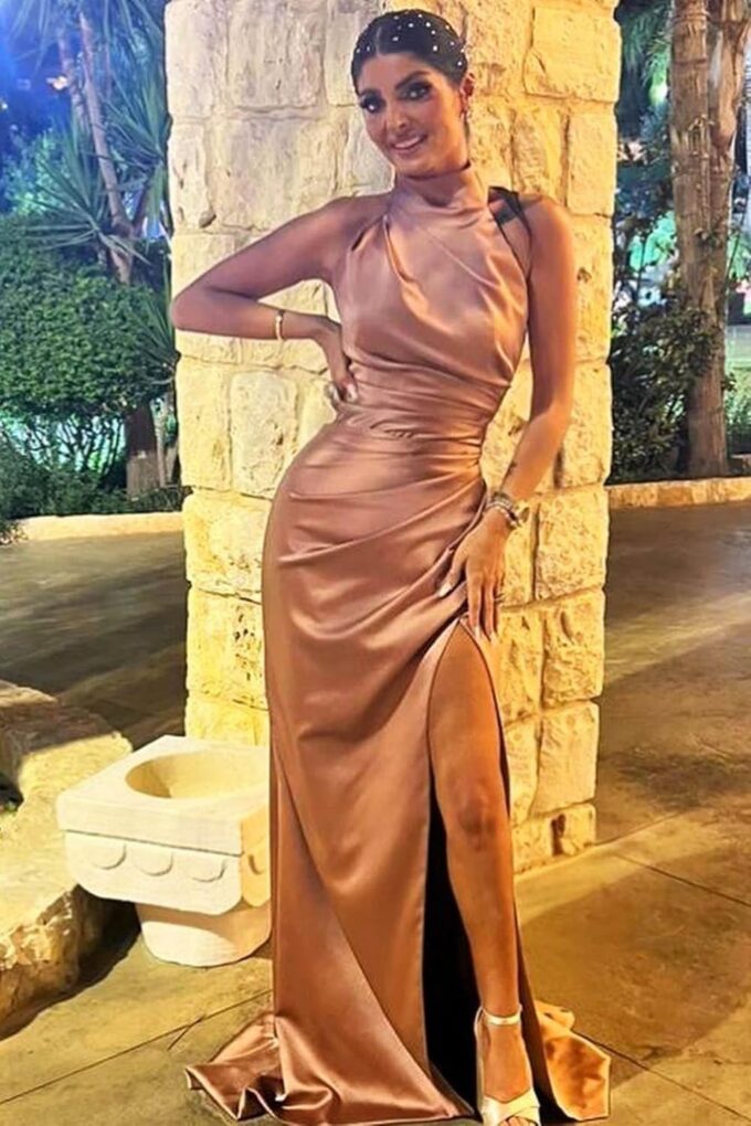 Halter Bridesmaid Dresses Long with Slit Satin Mermaid Prom Dresses for Women Formal Gown Evening Dress – Bild 5