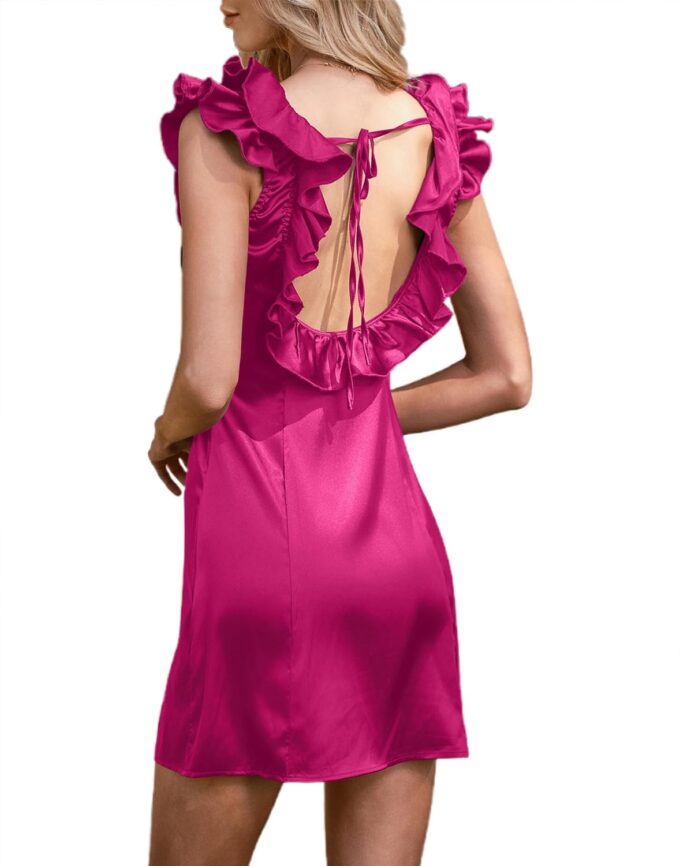 HYPERFIRE Women's Formal Cocktail Satin Dresses Sleeveless Tie Back Mini Dress Short – Bild 2