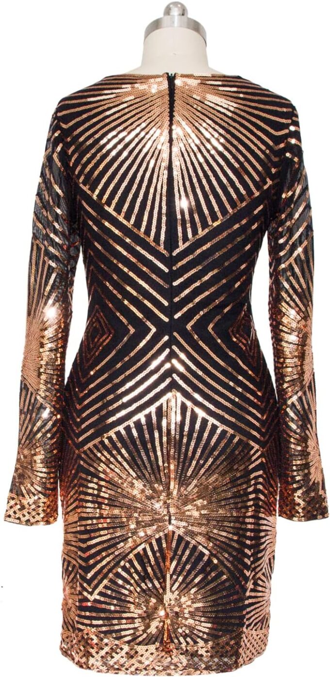 MISSCHEN Women's V Neck Bodycon Midi Sequin Long Sleeve Evening Cocktail Dress – Bild 4