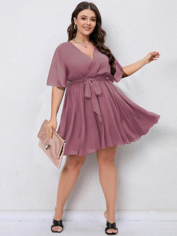 SCOMCHIC Women's Plus Size Summer Dresses Short Sleeve Wrap V Neck A Line Skater Mini Short Dress XL-4XL – Bild 2