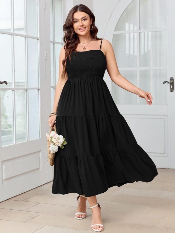 SCOMCHIC Women's Plus Size Summer Maxi Dress Sleeveless Spaghetti Strap Smocked Casual Boho Tiered Long Beach Sun Dresses – Bild 3