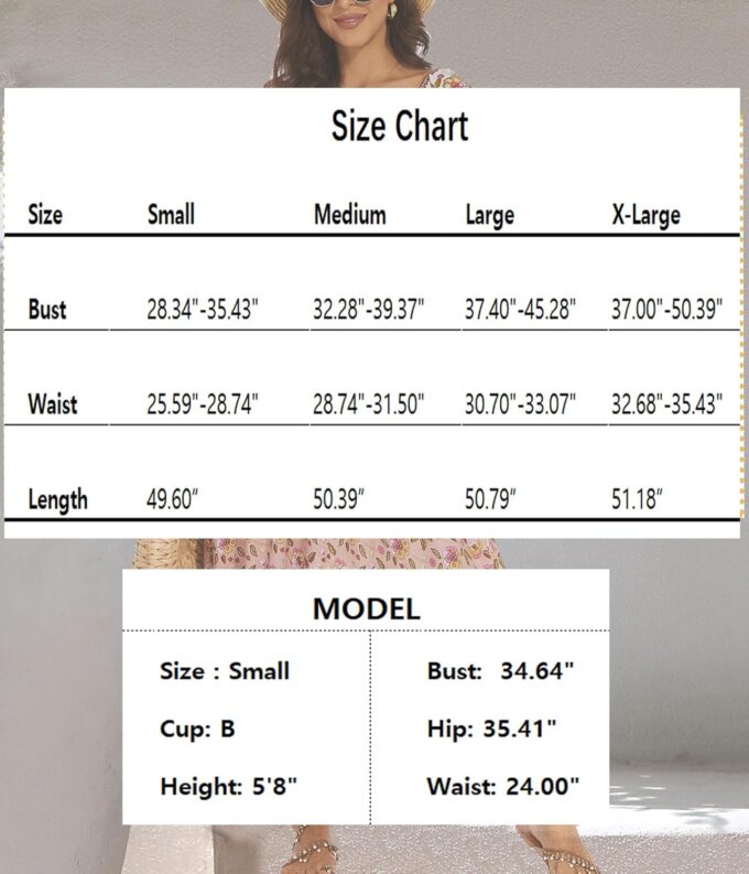 Women's Summer Casual Short Sleeve V Neck Smocked Elastic Waist Tiered Boho Floral Flowy Maxi Dress – Bild 6
