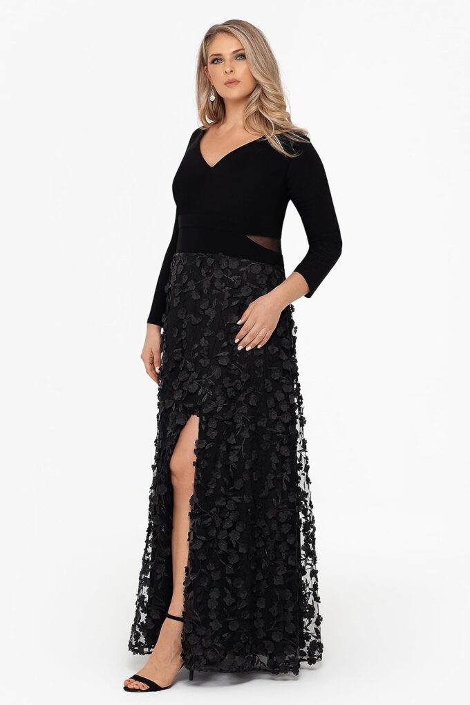 Xscape Women's Plus Size Long Sleeve V-Neck Floral Skirted Dress – Bild 3