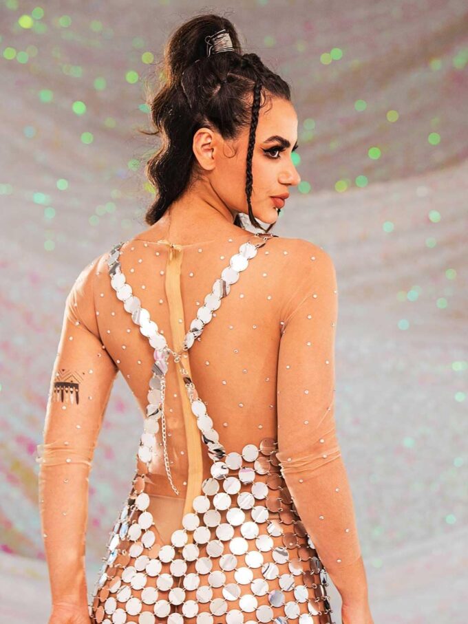 GORAIS Sparkly Sequin Chainmail Dress Dots Dance Mini Dresses Nightclub Bikini Body Chain Dress for Women – Bild 2