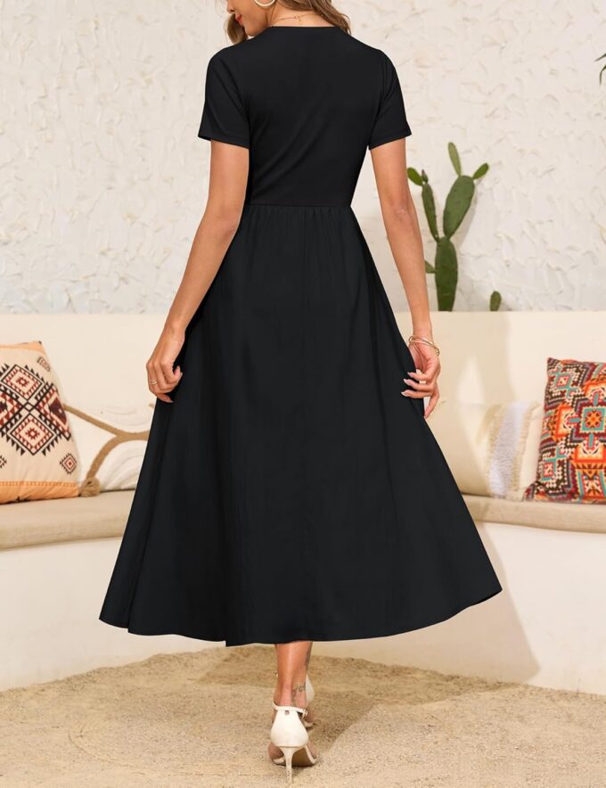 Annebouti Womens 2025 Summer Spring Maxi Dress Trendy Elegant Short Sleeve Cotton Top Casual Long Dress with Pockets – Bild 3