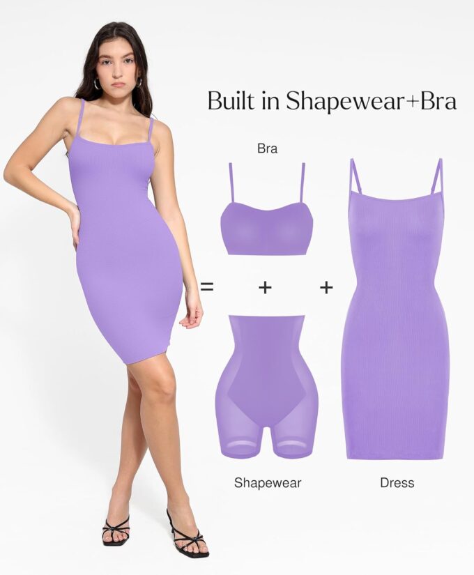 Popilush Summer Dresses for Women 2025 - Club Dress Cocktail Shapewear Mini Dress Spaghetti Straps Dinner Date Night Bodycon – Bild 4