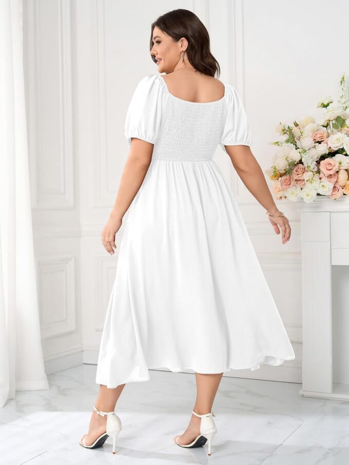 Women's Plus Size Summer Dress Short Sleeve Square Neck Milkmaid Dress Tie Front Split A-Line Maxi Long Dresses – Bild 6
