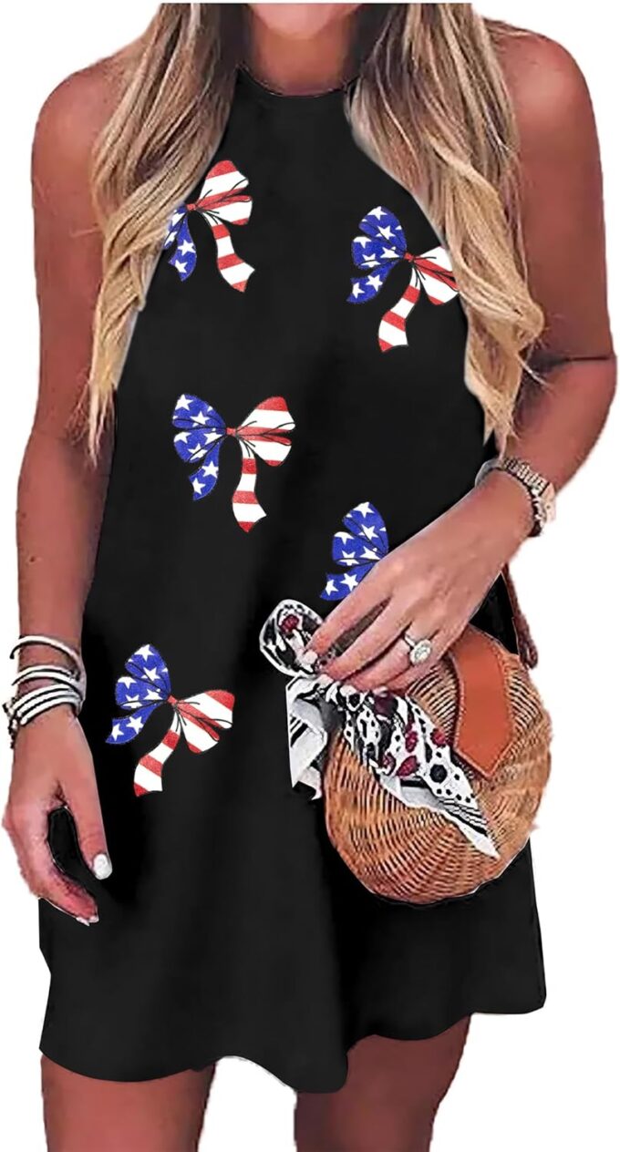 ASTANFY Women American Flag Dress: Red White and Blue Tank Dress 4th of July Dresses Summer Patriotic Shirts
