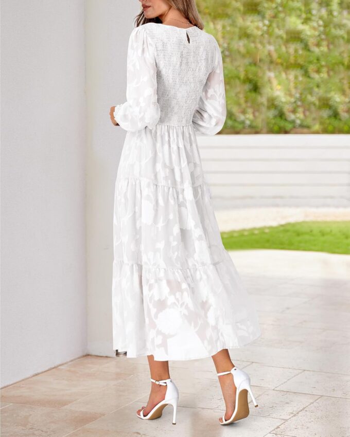 BTFBM Casual Women's 2025 Spring Dresses Elegant Wedding Guest Dress Long Sleeve Floral Midi Dress Flowy Bohemian Long Dress – Bild 6