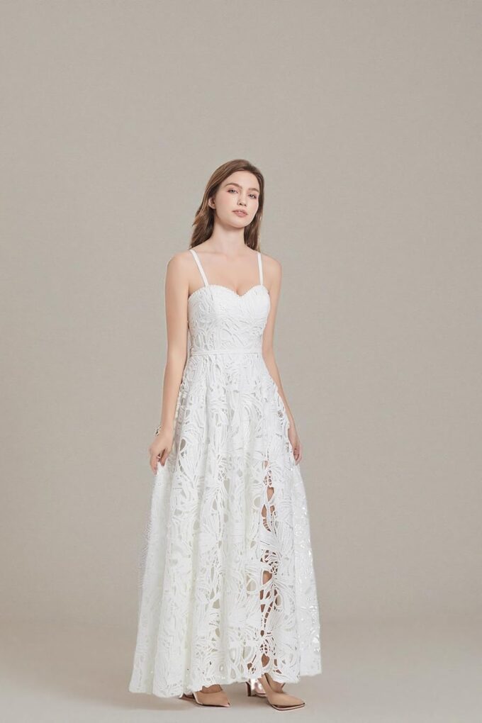 Women's White Short Wedding Dresses Illusory Lace Bohemia Sweetheart Beachy Simple Wedding Gown – Bild 7
