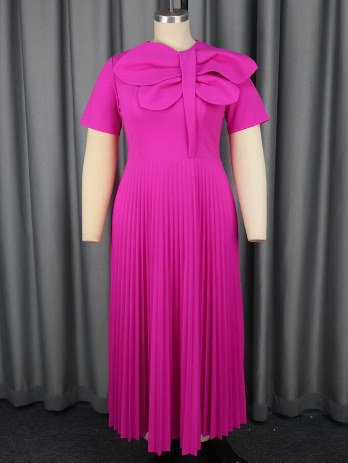 AOMEI Casual Church Dresses for Women 2025 Summer Pleated Short Sleeve Round Neck Dragonfly Spring Maxi Dress – Bild 4