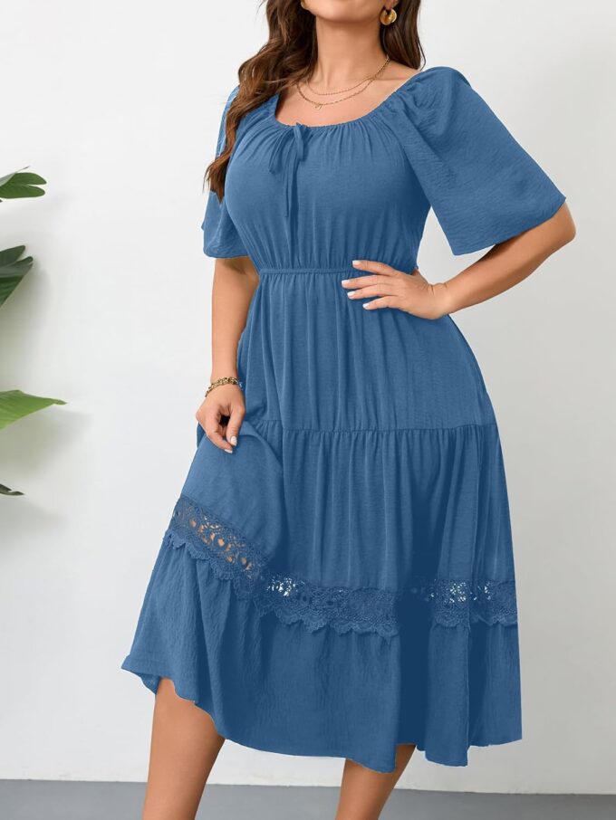 RWJ Women's Plus Size Maxi Dress Short Sleeve Square Neck Flowy A-Line Lace Trim Flutter Party Casual Off Shoulder Dresses – Bild 8