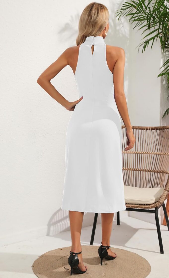 ALENDA DANMOS Women's Sleeveless Bodycon Halter High Neck Midi Dress Thigh High Slit Cocktail Party Dress 193 – Bild 5