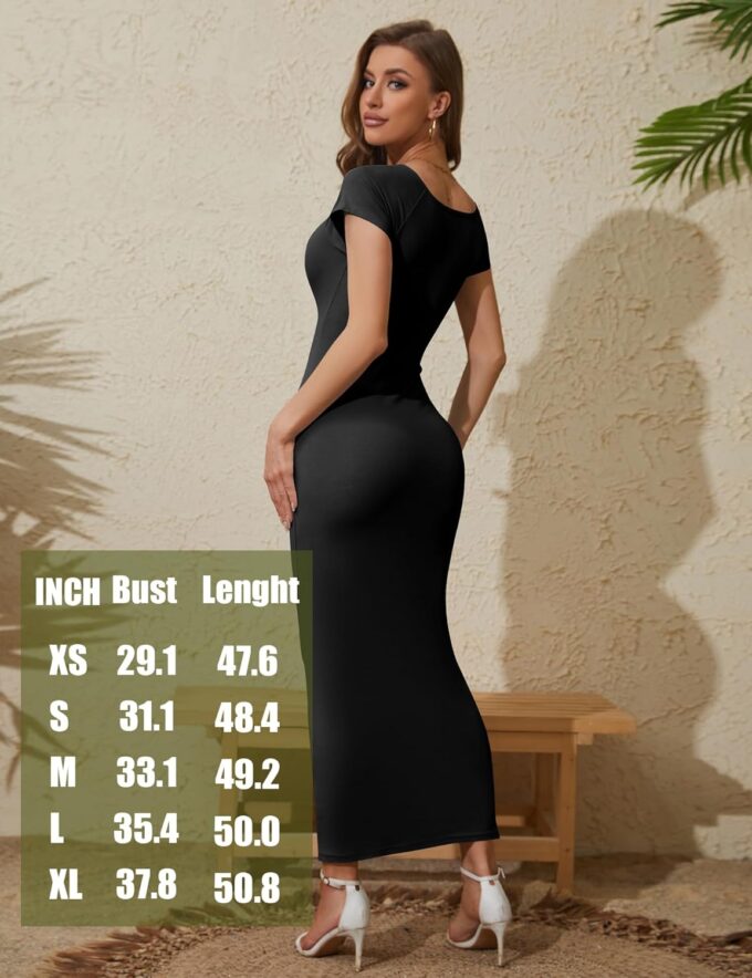 LUYAA Women Short Sleeve Bodycon Midi Dress Casual Crew Neck or Off The Shoulder Elegant Formal Dress – Bild 5