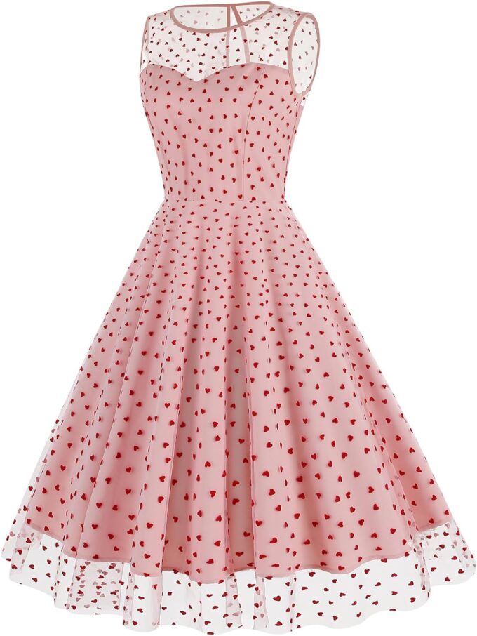 Women's 1950s Floral Embroidery Tulle Dress for Women Heart Print Dress Wedding Guest Formal Evening Party Gown – Bild 3