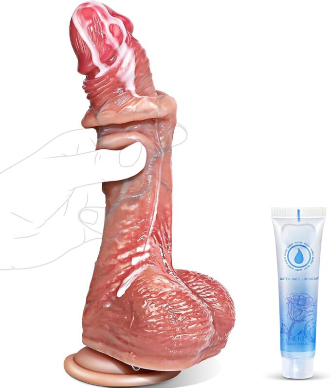 Realistischer Dildo Sex Spielzeug für die Frauen Männer - Silikon Anal Dildos für Paare mit Beweglicher Vorhaut & Hoden, 21CM Penis Analdildo Gay Sexspielzeug mit Realistischen Venen & Starke Saugnapf