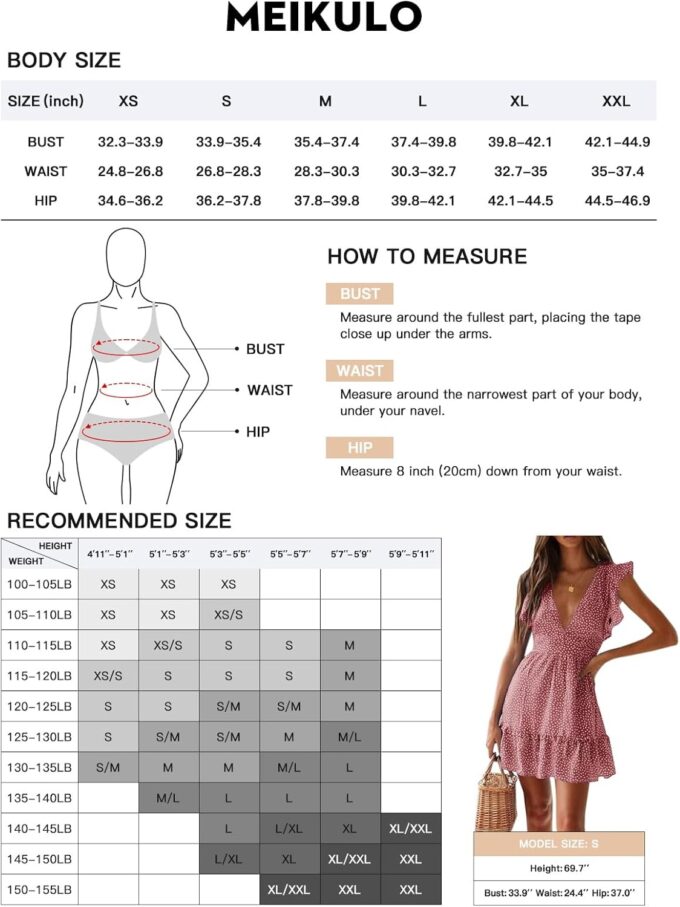 Women Floral Mini Dress Sexy V Neck Ruffle Flutter Sleeve Polka Dot Summer Dresses – Bild 5