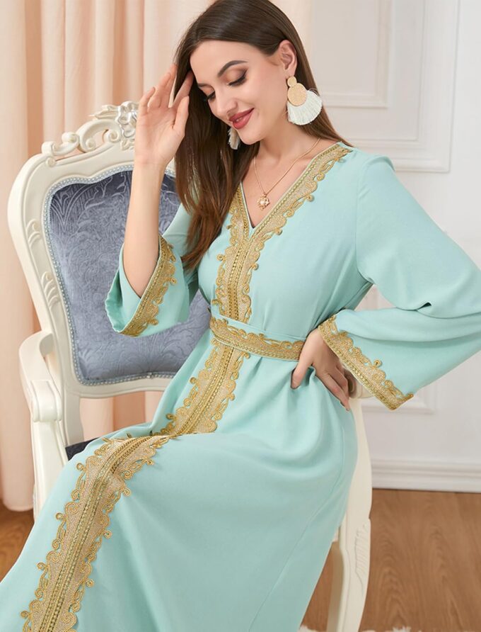 FYMNSI Women Muslim Abaya Dress Islamic Dubai Modest Lace Belted Dress Abayas Kaftan Eid Prayer Clothes Arabian Maxi Robe – Bild 5