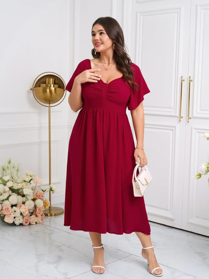 SCOMCHIC Women's Plus Size Maxi Dress Summer Short Sleeve Sweetheart Neckline A Line Wedding Guest Cocktail Dresses – Bild 2