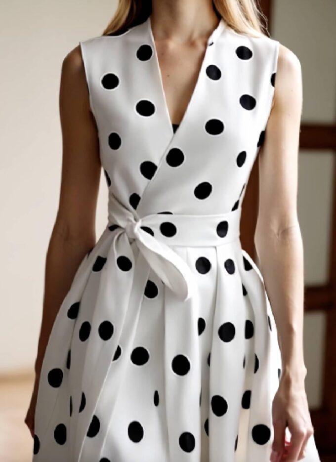 Summer Dresses for Women 2025 Elegant White Aline Midi Dress with Bow Side Pockets Polka Dot Cocktail Dress – Bild 4