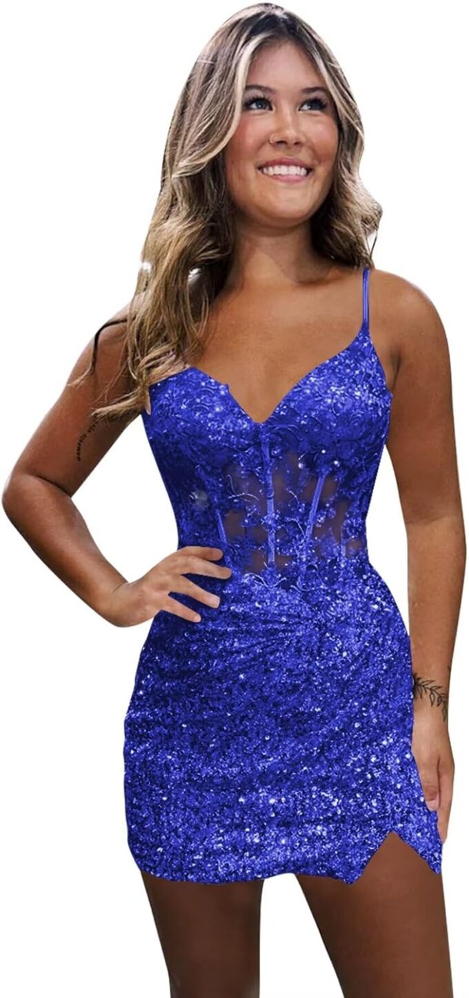 Monvelli Appliques Sparkly Sequin Homecoming Dresses 2025 for Teens Short Bodycon Prom Cocktail Party Gowns