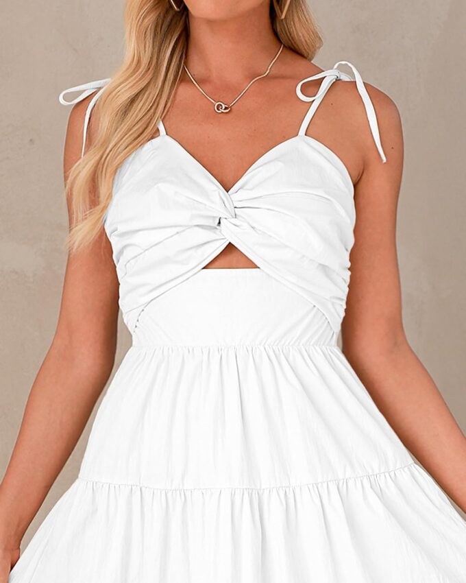 luvamia Long Flowy Dresses for Women Tiered Cut Out Midi Dress Self Tied Spaghetti Strap Summer Vacation Dinner Outfit – Bild 4