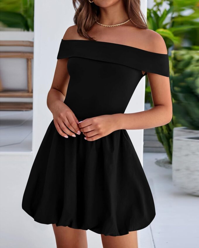 PRETTYGARDEN Women Summer Sexy Off Shoulder Bubble Dress 2025 Knit and Woven Cocktail Party Mini Dresses with Pockets – Bild 3