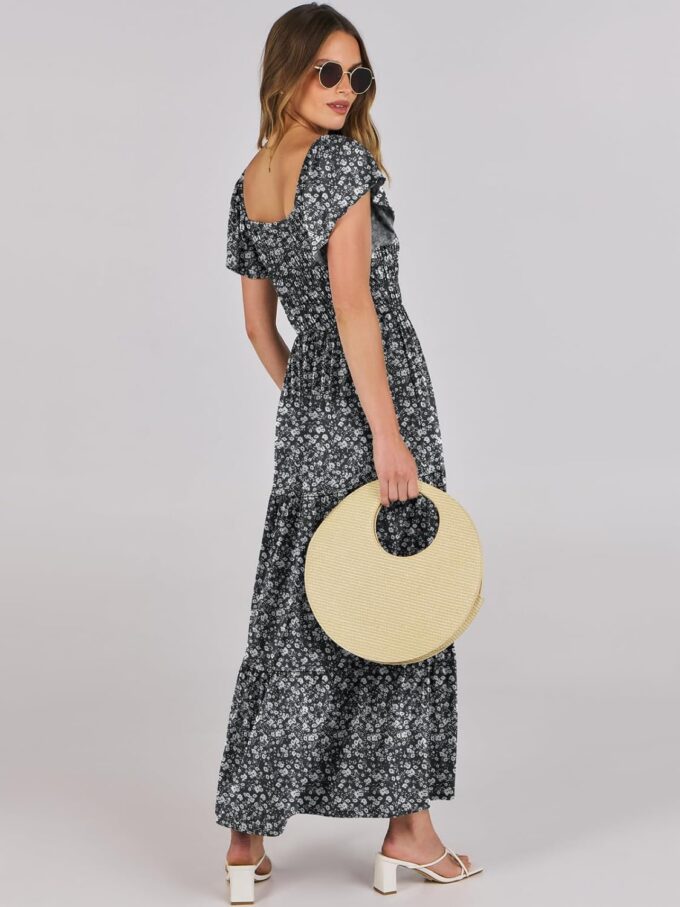 ANRABESS Women’s Casual Summer Maxi Dress Flutter Short Sleeve Scoop Neck Smocked A Line Flowy Beach Vacation Long Dresses – Bild 4