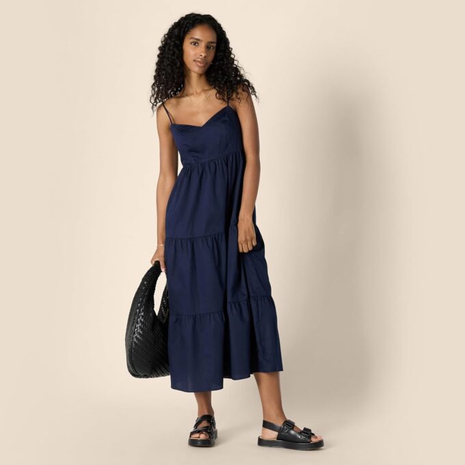 Amazon Essentials Women's Fit and Flare Empire Waisted Cotton Sateen Tiered Maxi Dress – Bild 5