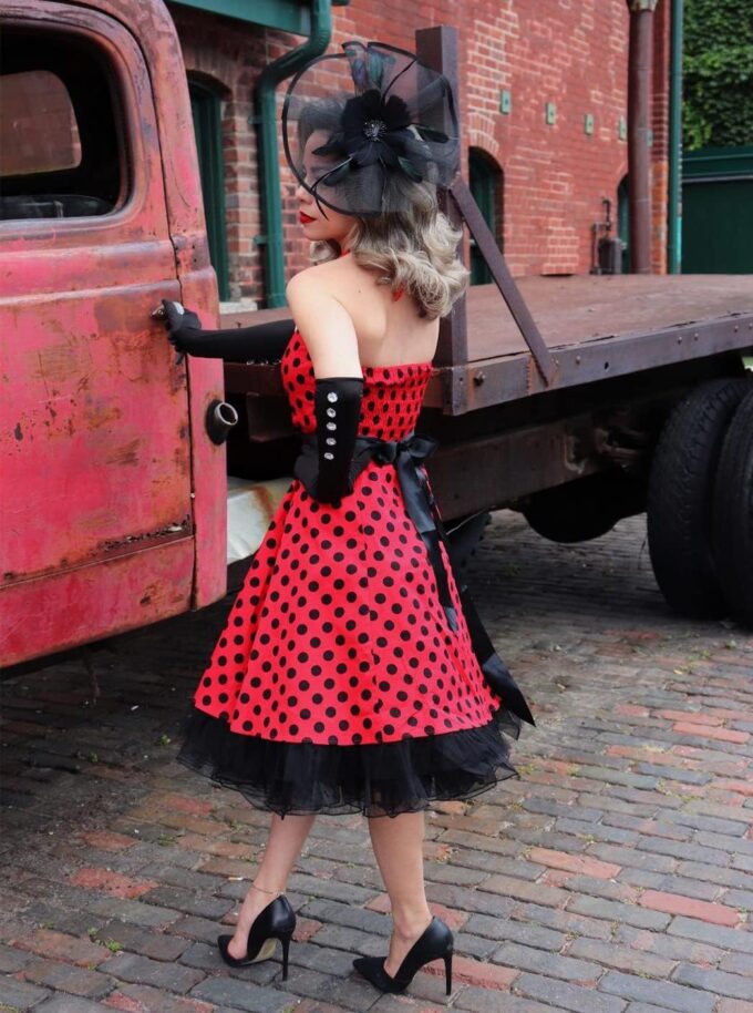 oten Women's Vintage Polka Dot Halter Dress 1950s Floral Spring Retro Rockabilly Cocktail Swing Tea Dresses – Bild 4