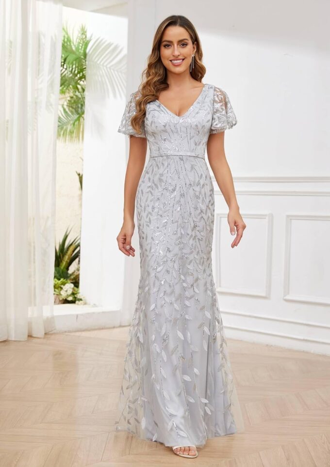 Ruffles Sleeves Mother of The Bride Dresses for Women Sequin Embroidery Mermaid Evening Dress – Bild 3