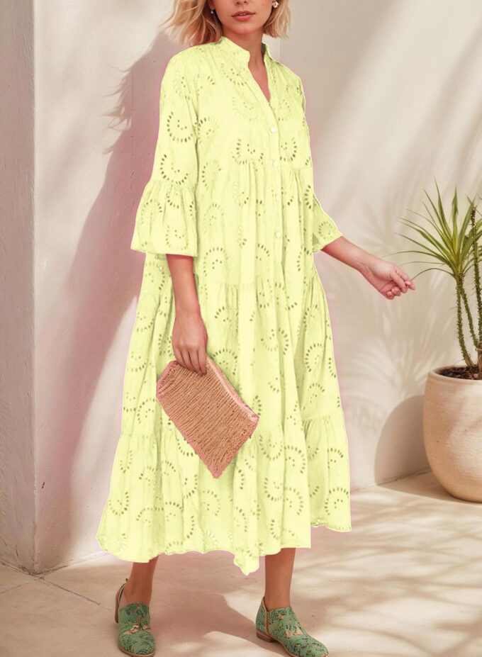 Women's Long Flowy Embroidered Eyelet Tiered Double Lined Loose Fitting Dresses – Bild 4
