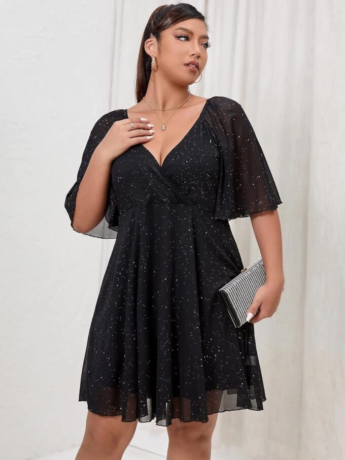 Plus Size Cap Sleeves Long Sleeves V Neck Sequins Skater Cocktail Club Dress – Bild 3