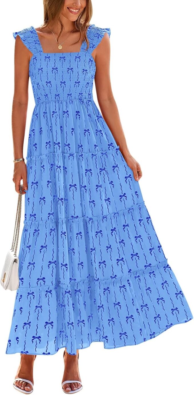 PRETTYGARDEN Women's 2025 Floral Maxi Sundress Smocked Tank Dress Sleeveless Ruffle Summer Tiered Long Dresses