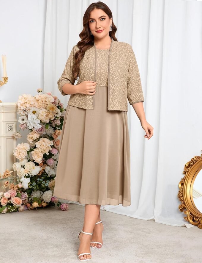 ZOMVA Plus Size Sparkly Mother of The Bride Dresses with Jacket 2 Piece Chiffon A-Line Dress Wedding Guest Formal – Bild 5