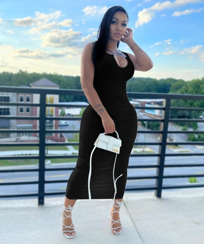 Nimsruc Women Casual Sexy Deep U Neck Tank Top Bodycon Dress Summer Sleeveless Wrap Long Basic Party Club Maxi Dresses – Bild 3